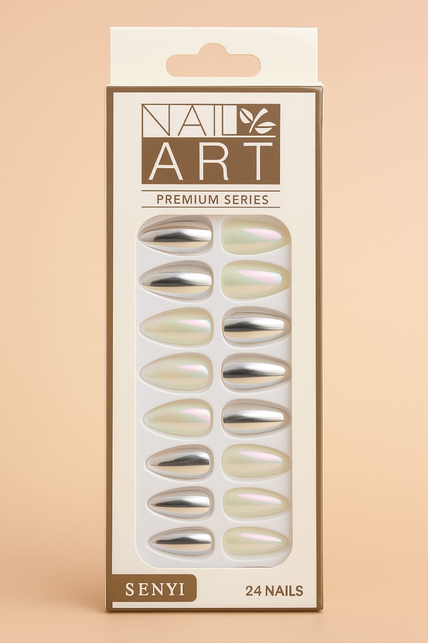 Silver and almond Nails