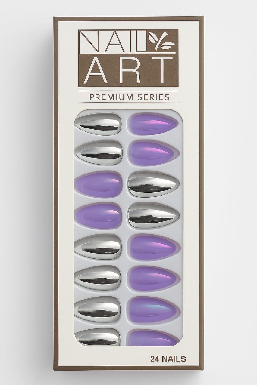 Silver and Purple nails set